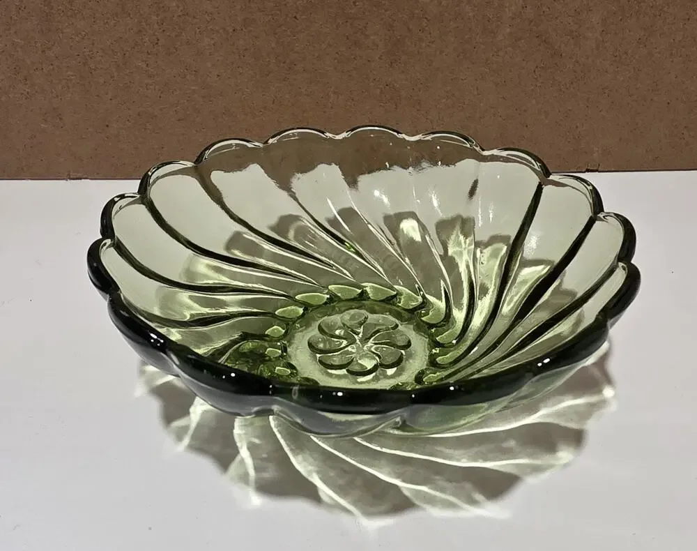 Vintage Hazel Atlas Swirl Green Glass Dish